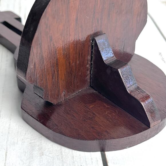 Vintage Banjo Style Shape Solid Wood Shelf Handcrafted Details Dark Brown - Picture 9 of 16